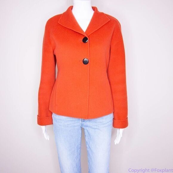 Carole Little 100% wool Orange blazer jacket with black button, size Petite - Picture 15 of 16